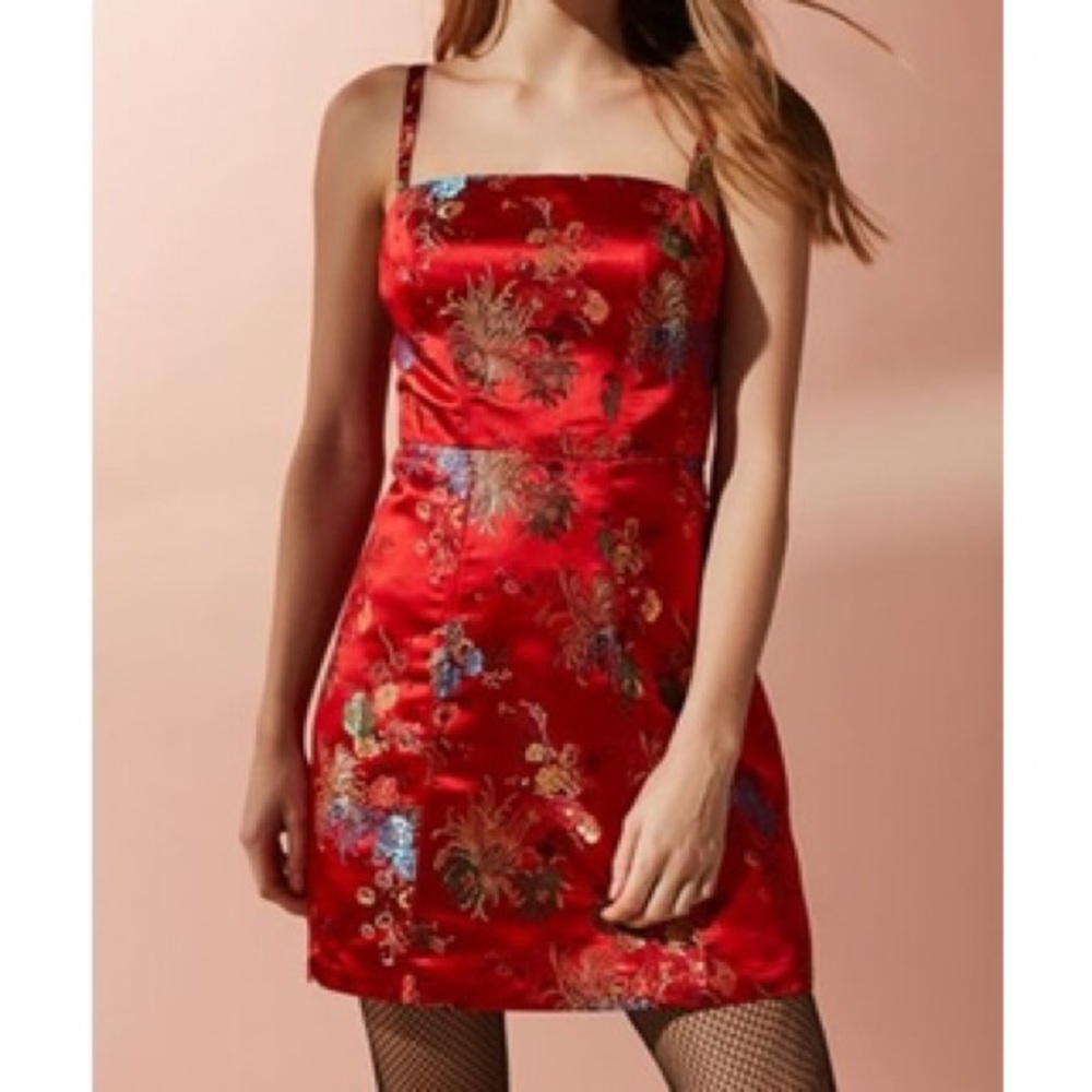 UO Satin Jacquard Straight Neck Dress